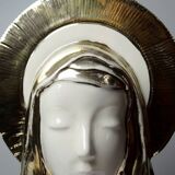 Bust of the Virgin with halo, glazed ceramic, vintage/antique craftsmanship