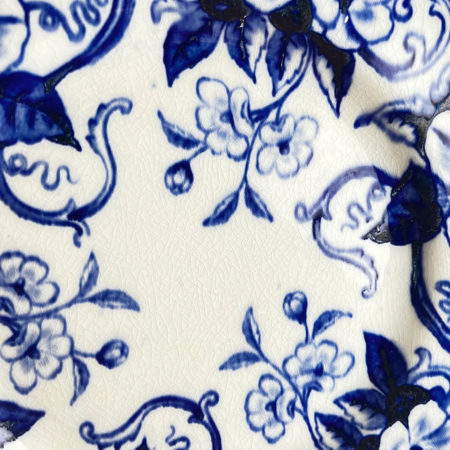 Set of 6 dessert plates in ironstone "Flora" – Creil et Montereau, 19th century, blue