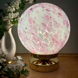 Vintage pink and white glass globe table lamp