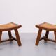 Brutalist curved solid Oak Ottomans 1950s France