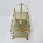 Mid-century modern folding bar cart in brass and ribbed acrylic glass, 1970s