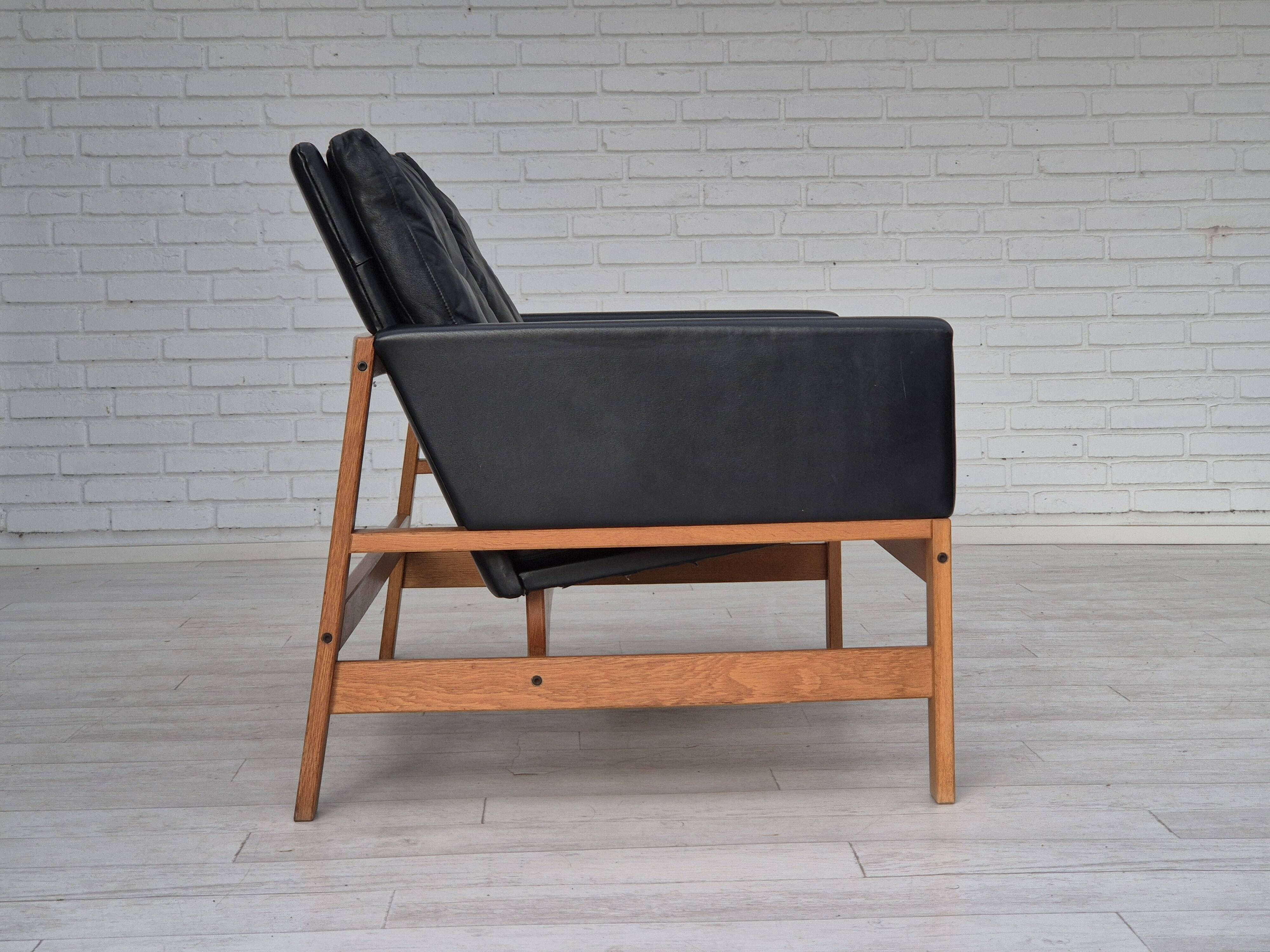 1960s, Danish 2-seater sofa in original condition, furniture leather, solid oak wood.