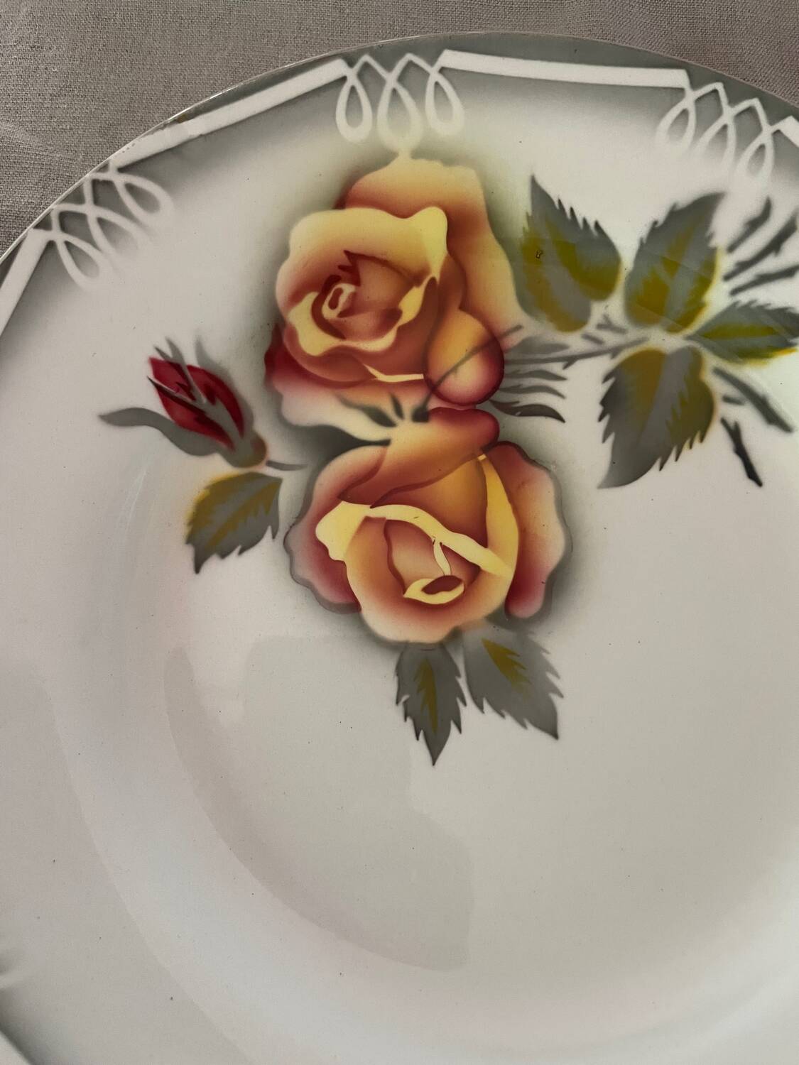 6 Digoin Sarreguemines Adele dinner plates 1940s 1950s