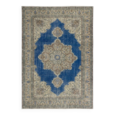 Vintage Handmade Turkish Wool Area Rug. Traditional Hand-Knotted Carpet with Medallion Design