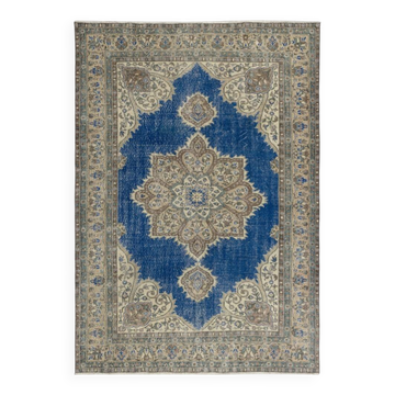 Tapis en laine turc fait main vintage. Tapis traditionnel noué à la main avec un design de médaillon.