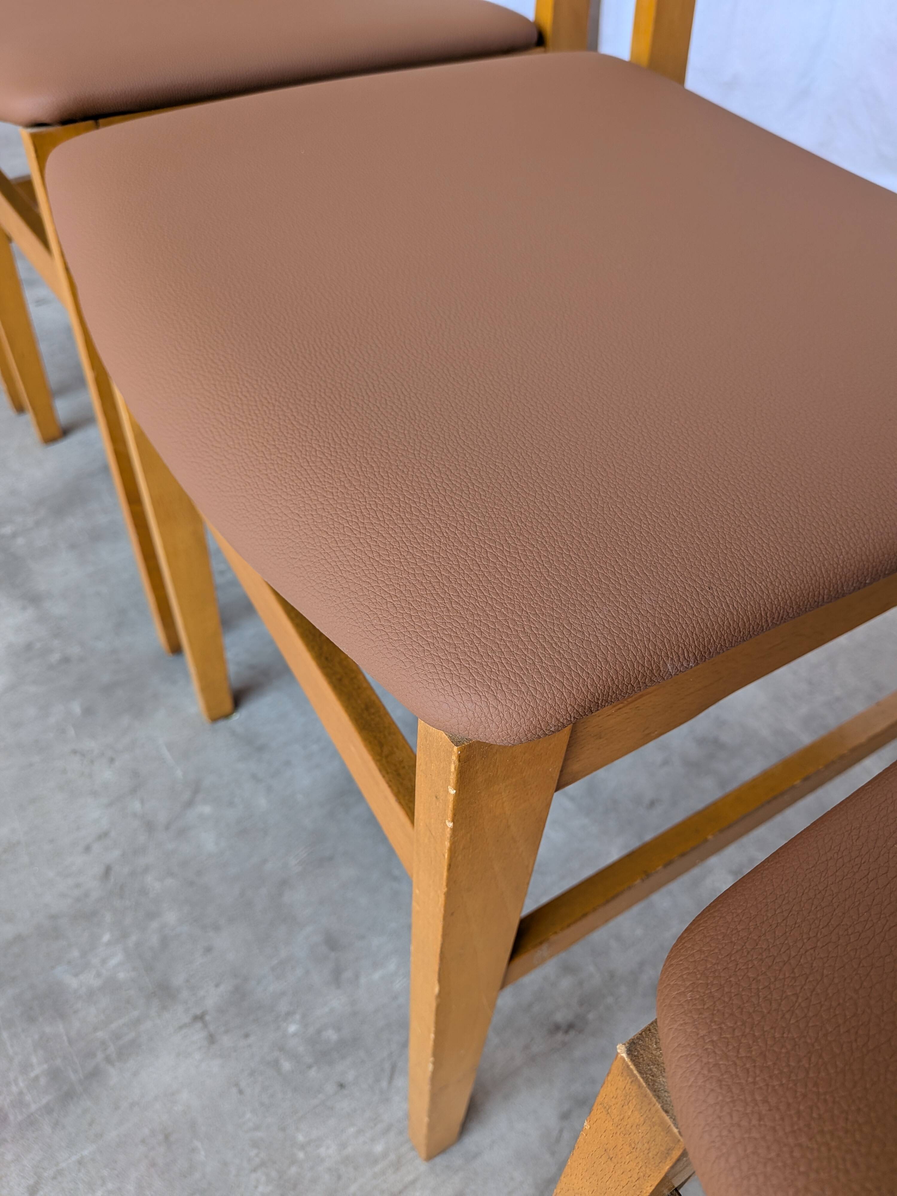 Set of 4 Vintage Branko Ursic Dining Chair: 1970s Scandinavian Wood & Brown