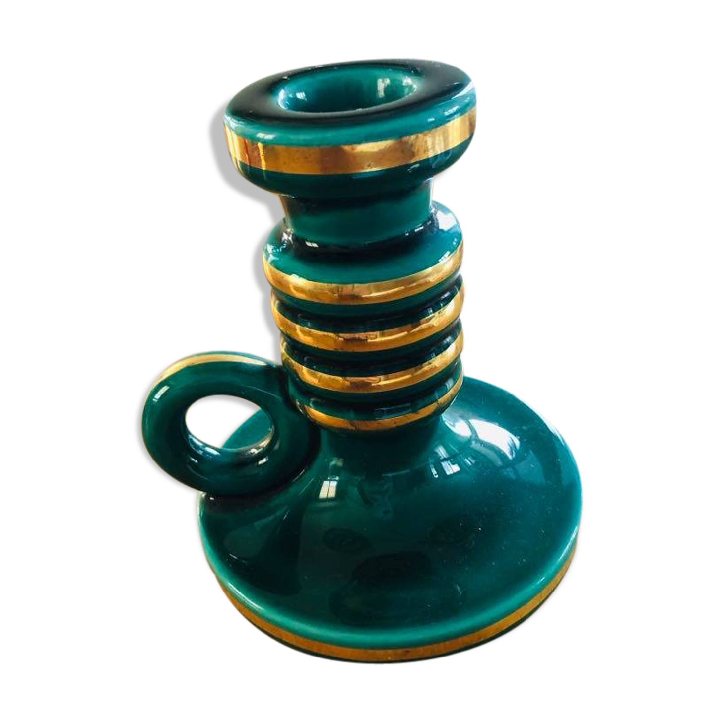 50/60s green and gilded ceramics bougeoir