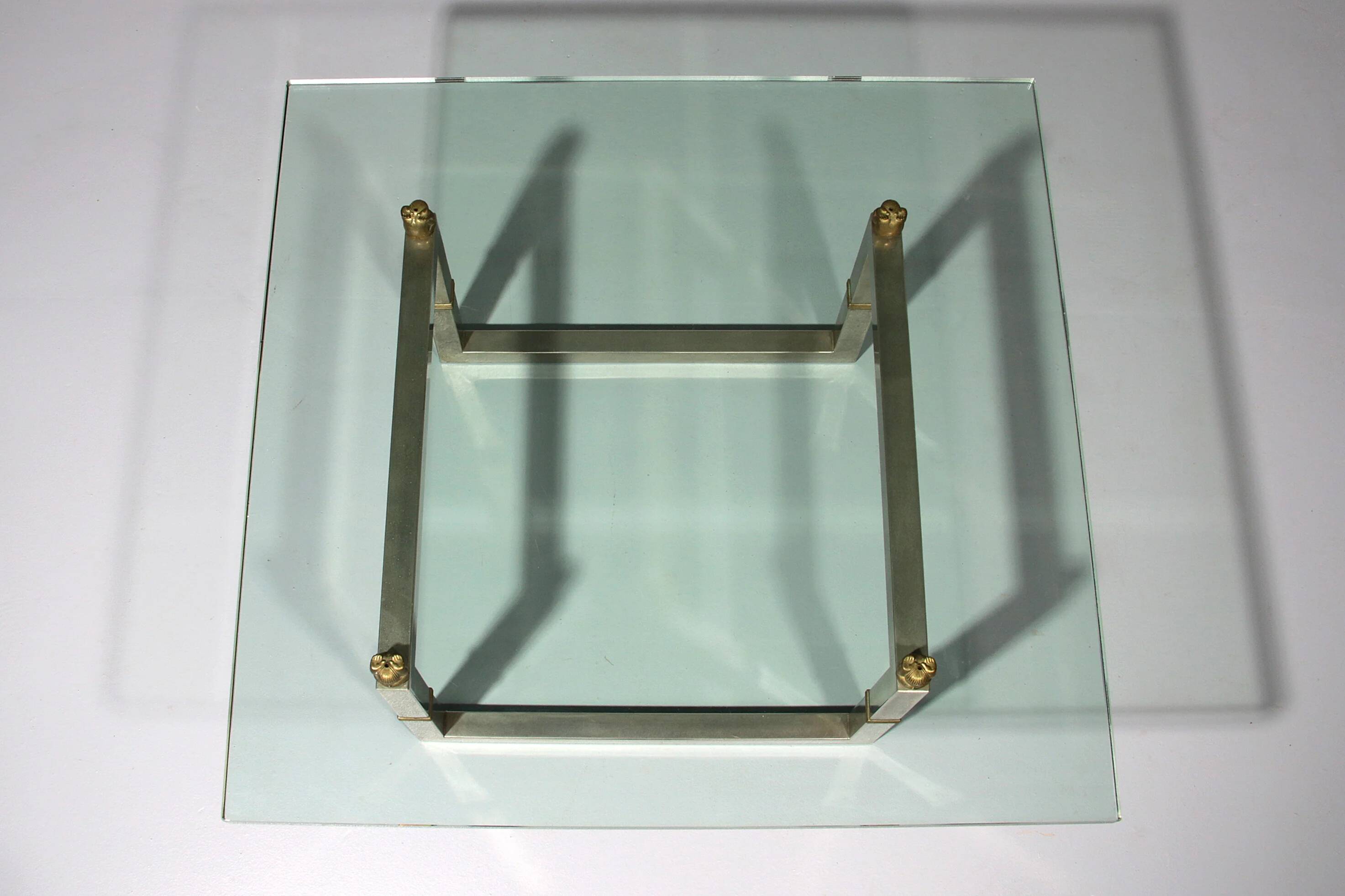 Peter Ghyczy glass coffee table with stainless steel frame Biri T29