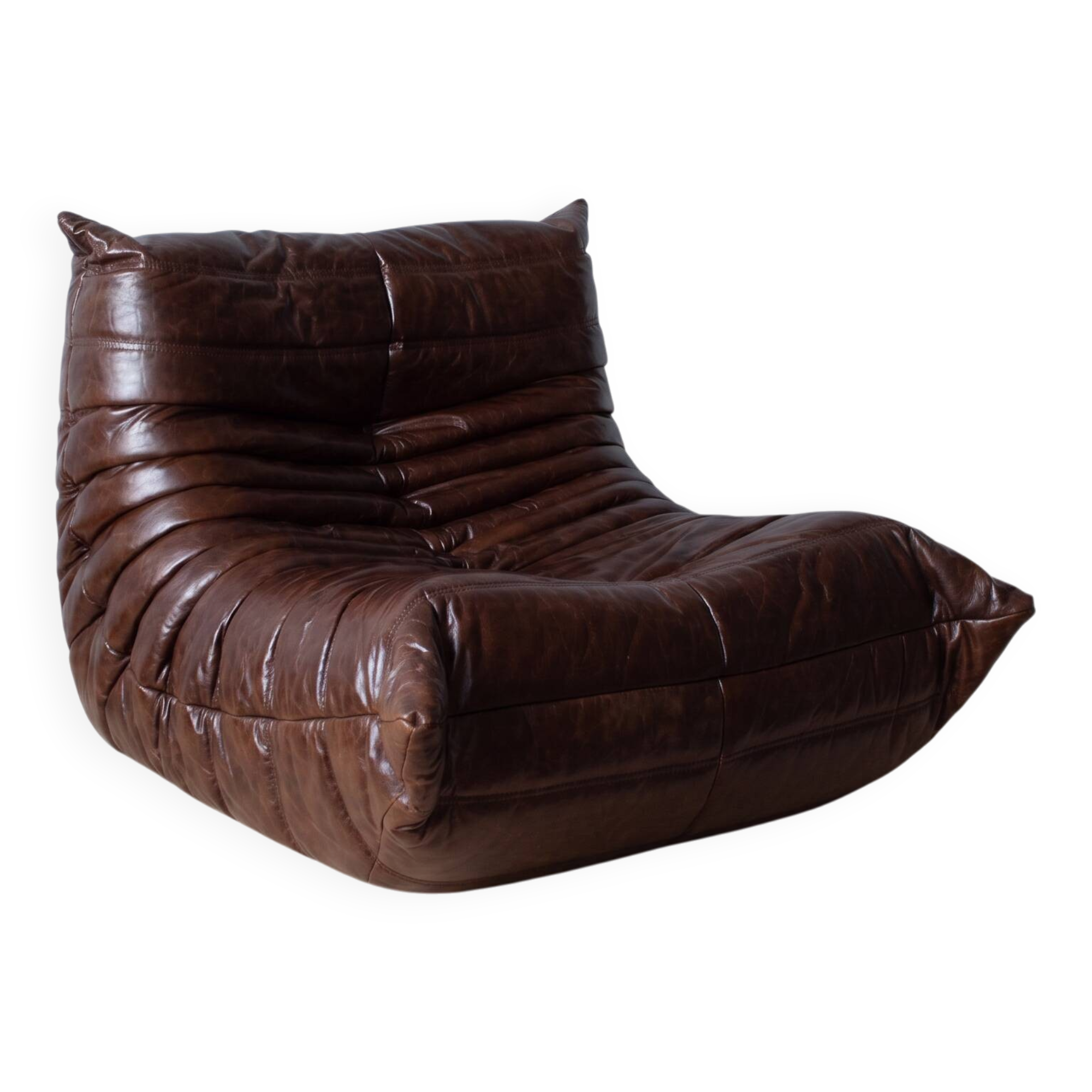 Togo armchair in dark brown shiny leather
