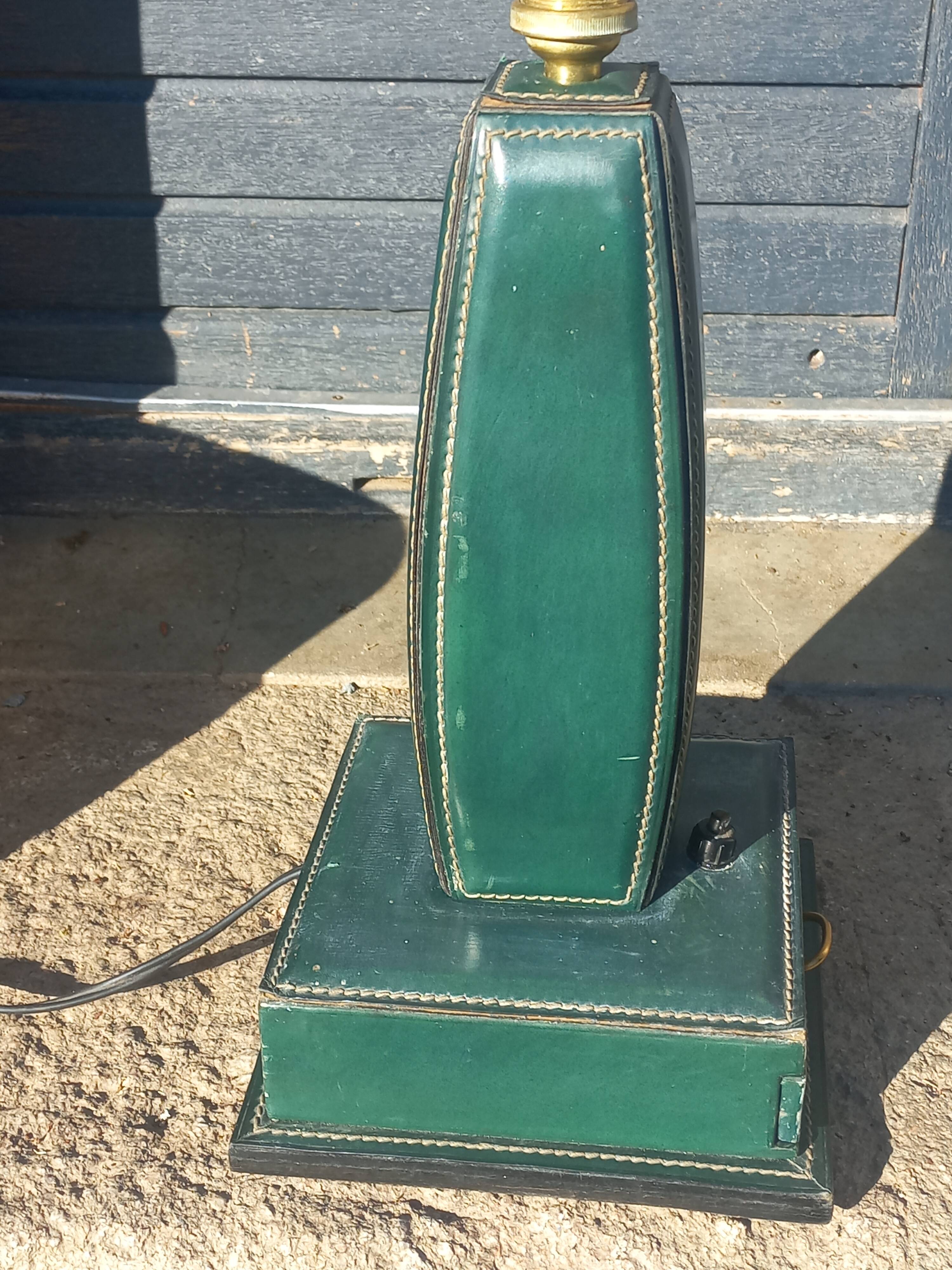 Vintage leather desk lamp with saddle stitching from the 1960s.