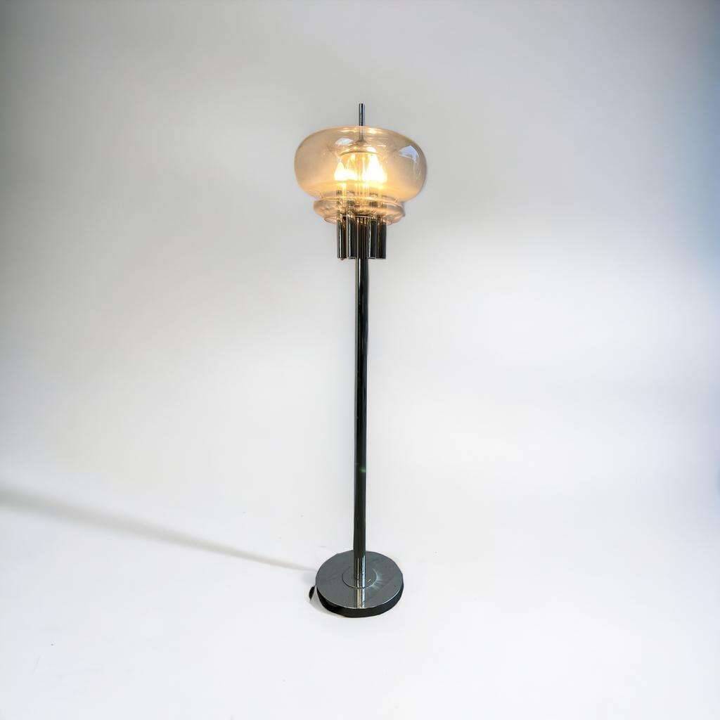 Vintage floor lamp: chrome & glass 'leclaire & schaefer'