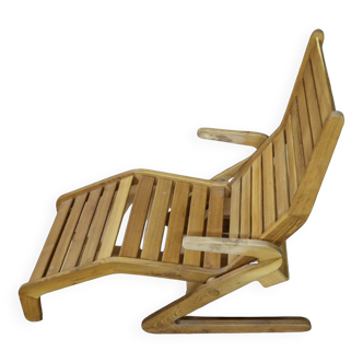 Adjustable solid wood lounge chair, Sweden 1970s