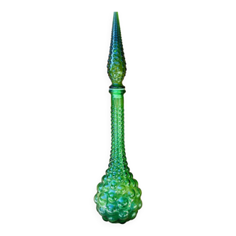 Italian carafe Empoli in green bubbled glass from the 1970s.