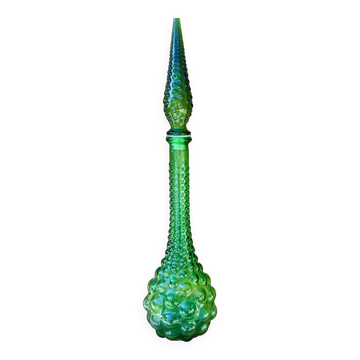 Carafe italienne Empoli en verre bullé vert années 70.