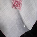 Nappe et serviettes anciennes lin fin blanc broderies rouge