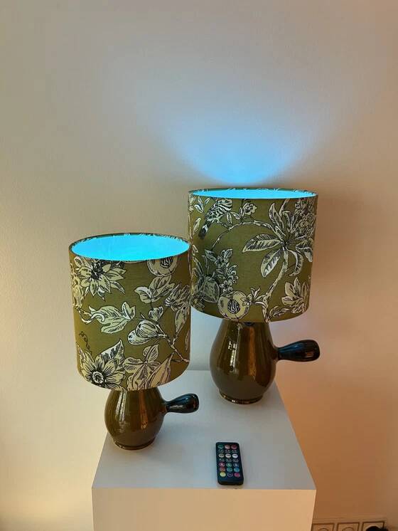 2 vase lamps made from French bistro pitchers, 1960s.