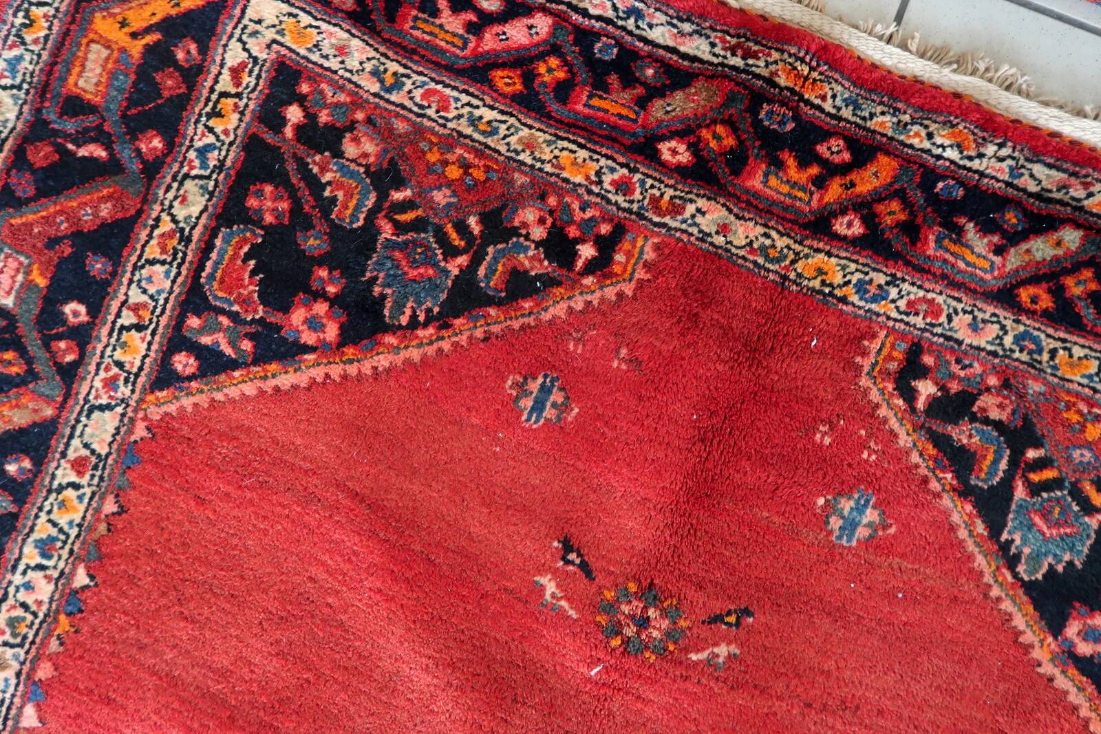 Tapis persan Hamadan vintage fait main, 136 cm x 210 cm, années 1960