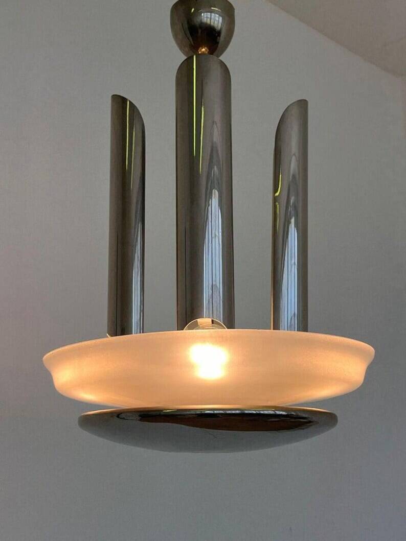 Large Very Rare Bauhaus / Functionalism / Art Deco Chrome Chandelier, 1930s
