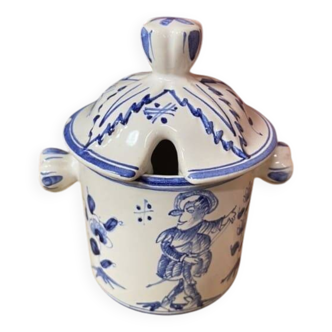 Mustard pot with blue decor Moustiers