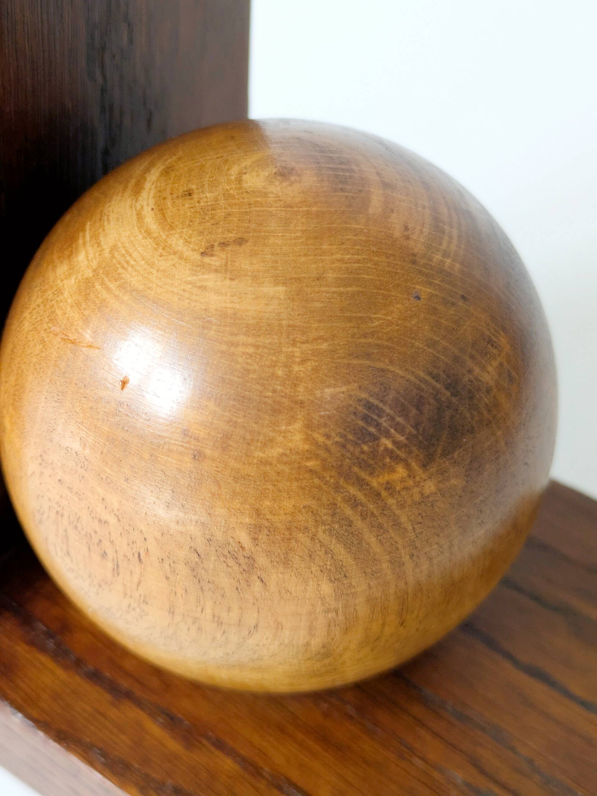 Pair of antique oak ball bookends, Midcentury Art Deco