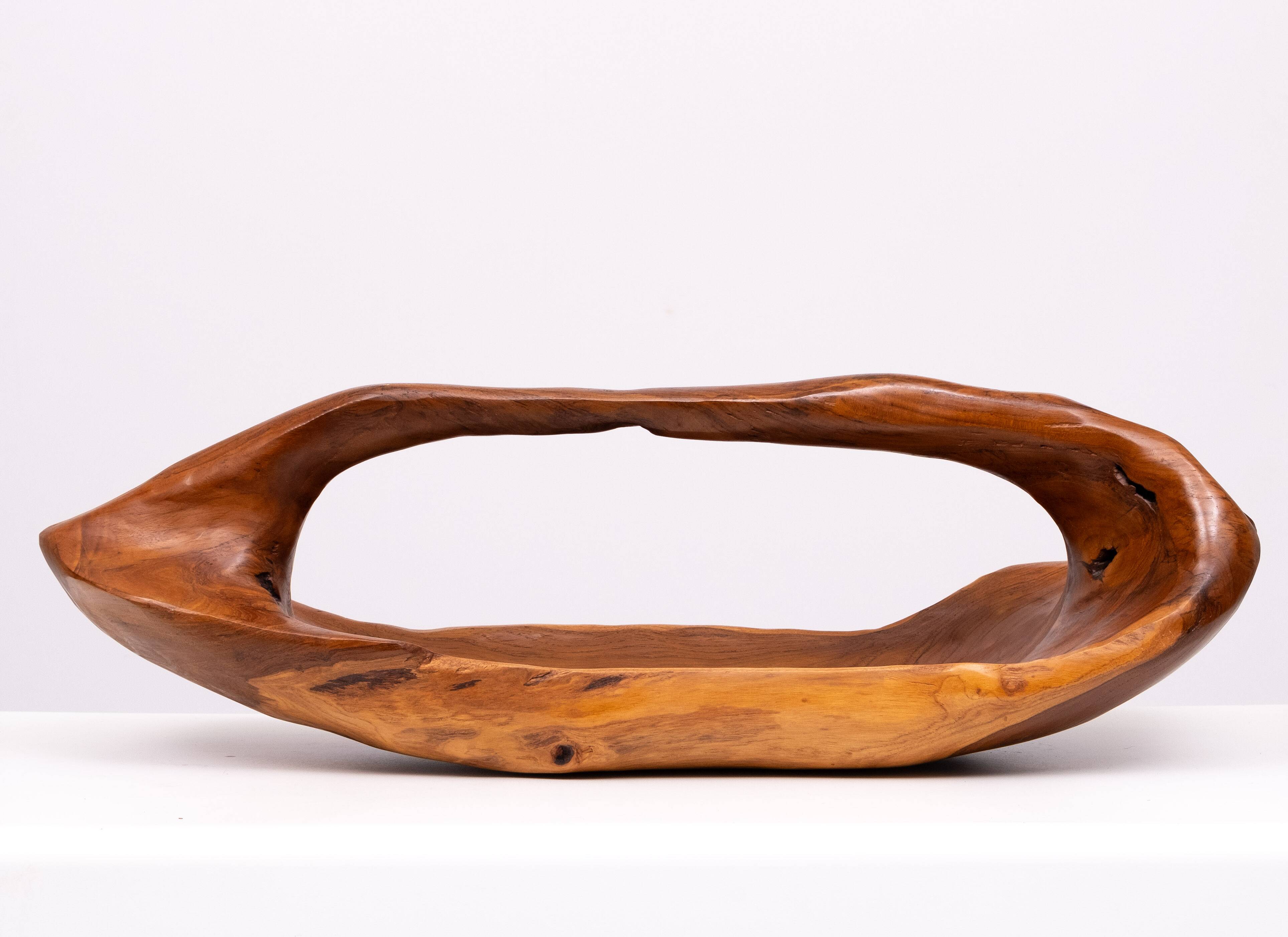 Large Carved Olive Wood Fruit basket 1970s