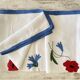Antique hand-embroidered and braided tablecloth "poppies & cornflowers" - Linen - 107x107 cm