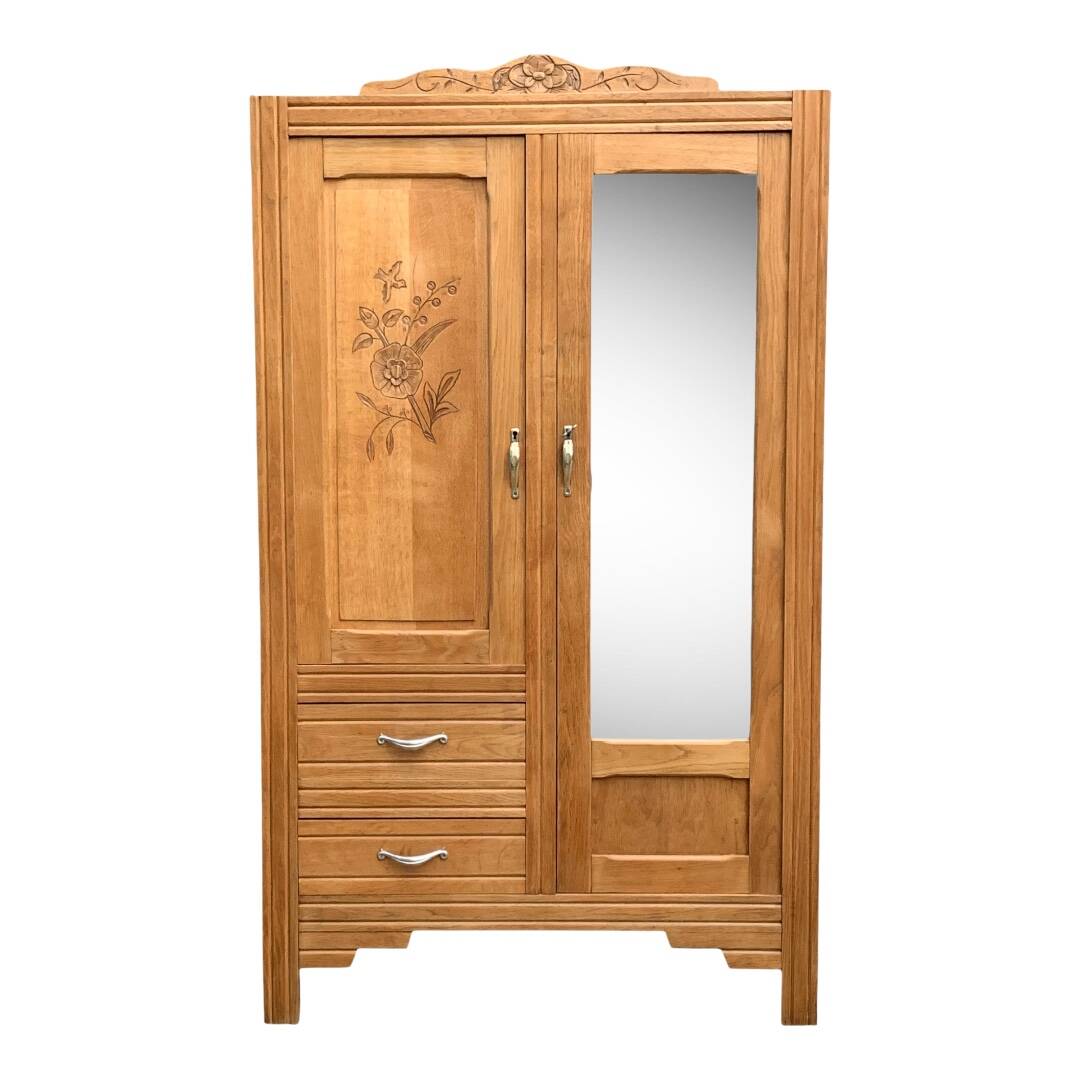 Parisian art deco hotel wardrobe in solid raw oak 1930