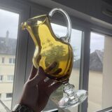 Vintage Bohemian Crystal Pitcher Jug Vcelnicka Orange Smoke