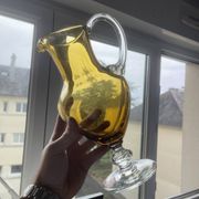 Vintage Bohemian Crystal Pitcher Jug Vcelnicka Orange Smoke