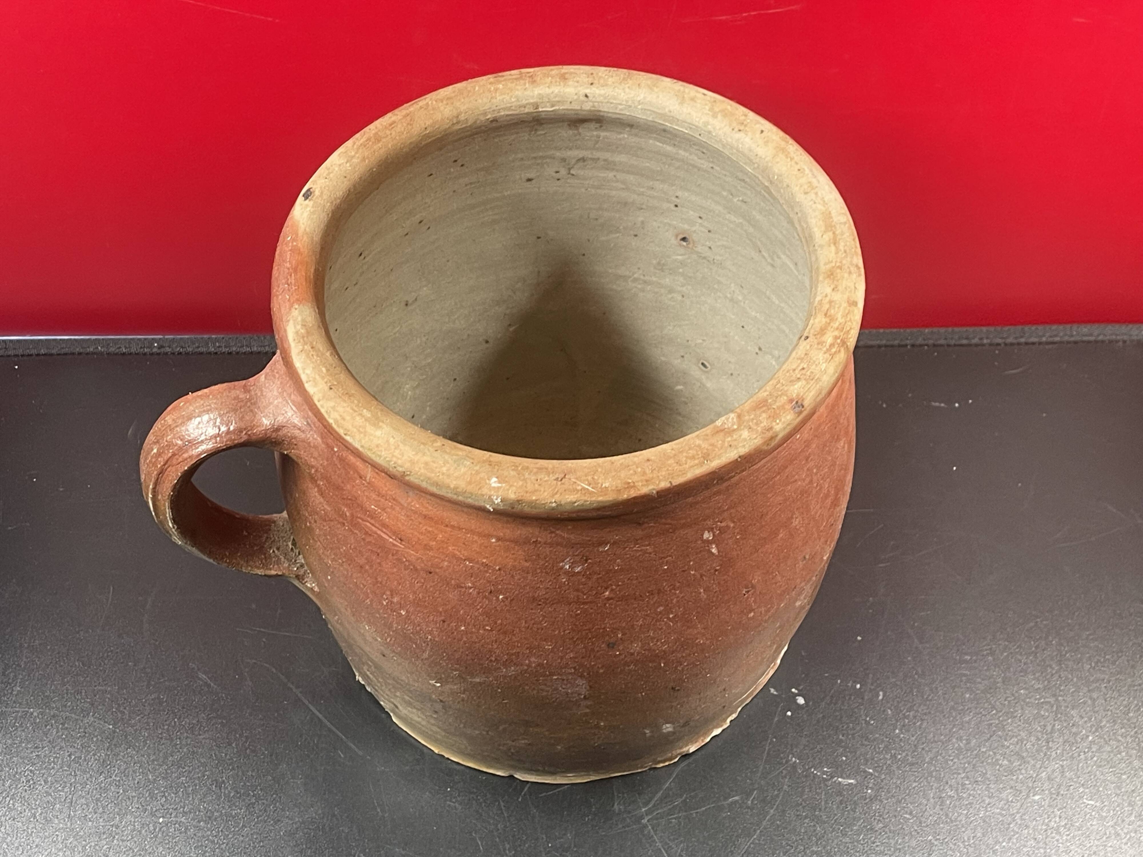 Very large stoneware grease pot Salting tub, folk art - H 20 cm