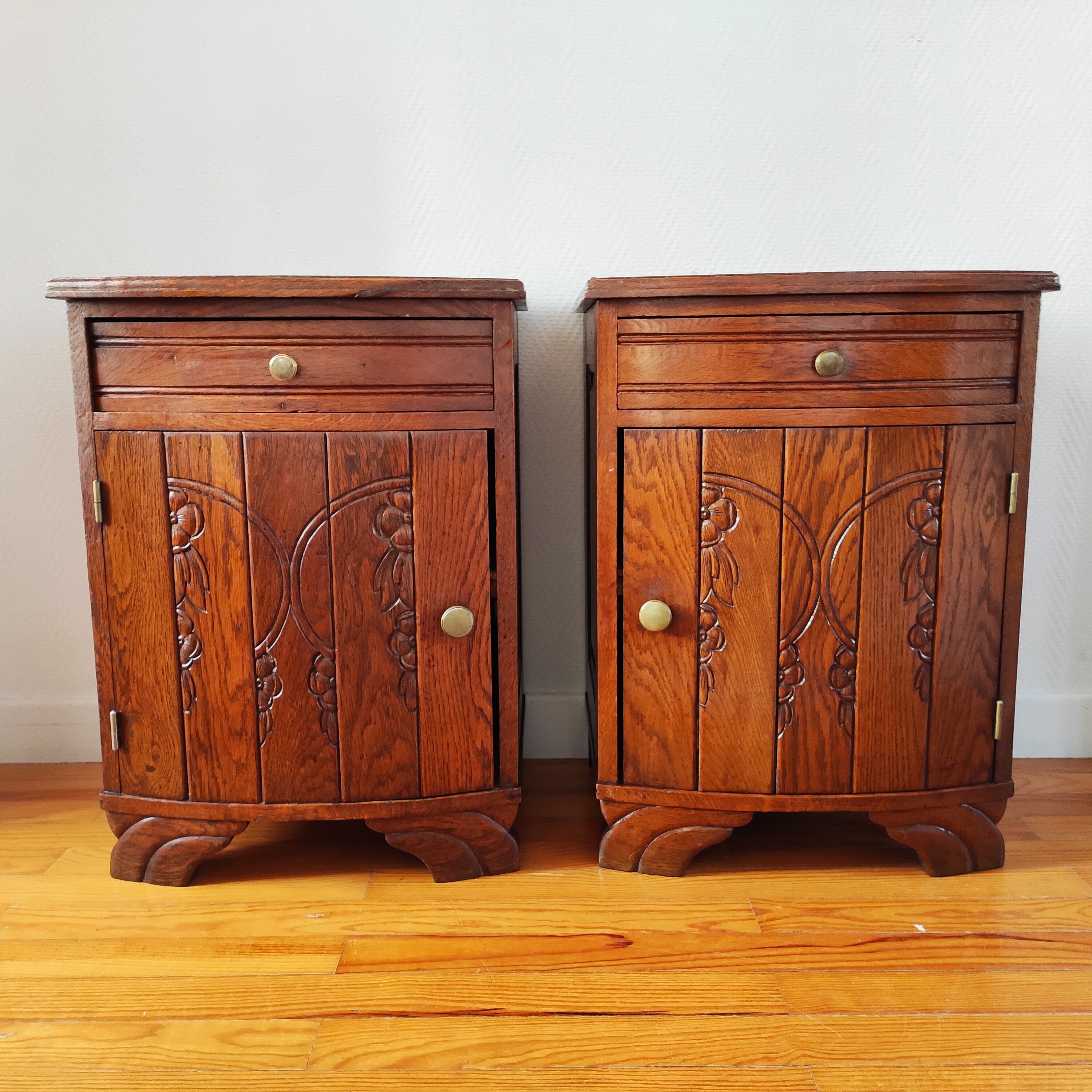 Pair of oak art deco bedside tables