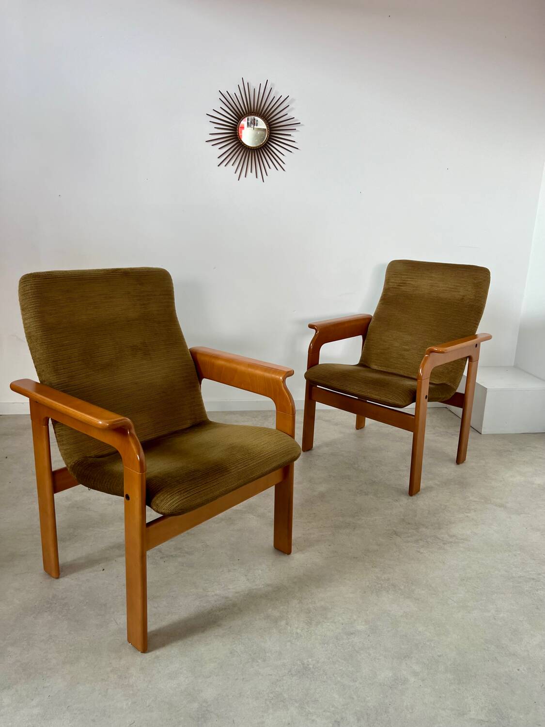 Set of 2 bridge armchairs from the 70s design Bruno Rey vintage solid beech