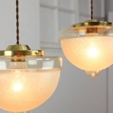 Mid-century Italian Brass and Glass Pendant Lamps, set of 2