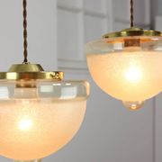 Mid-century Italian Brass and Glass Pendant Lamps, set of 2