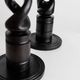 Set of 2 vintage dark wood candlesticks, twisted design, Italy, 1970s.