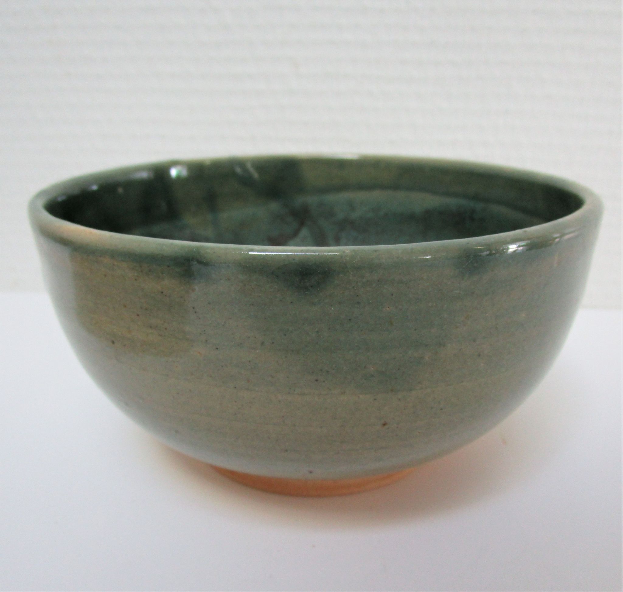 Bowl and round ceramic dish enamelled blue green brown vintage signed vintage