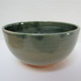 Bowl and round ceramic dish enamelled blue green brown vintage signed vintage