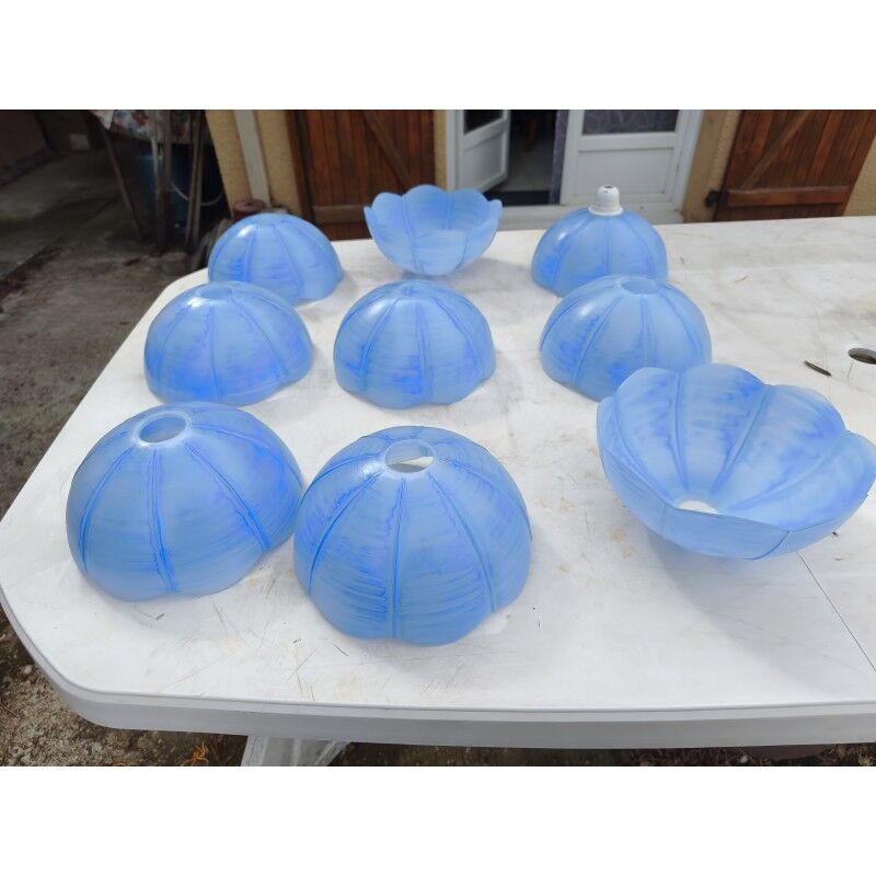 Set of 9 vintage blue opaline glass pendants