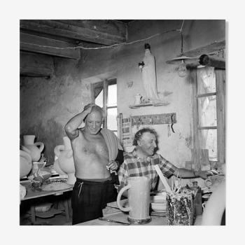 Photographie, "Pablo Picasso et Marc Chagall", Gordes, 1948     /   15 X 15 cm