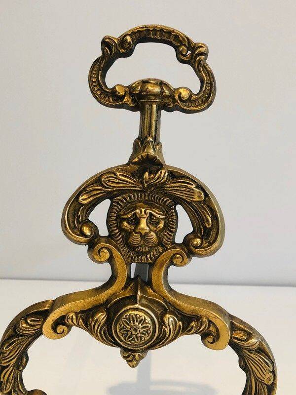 Pair of neoclassical andirons in bronze and wrought iron