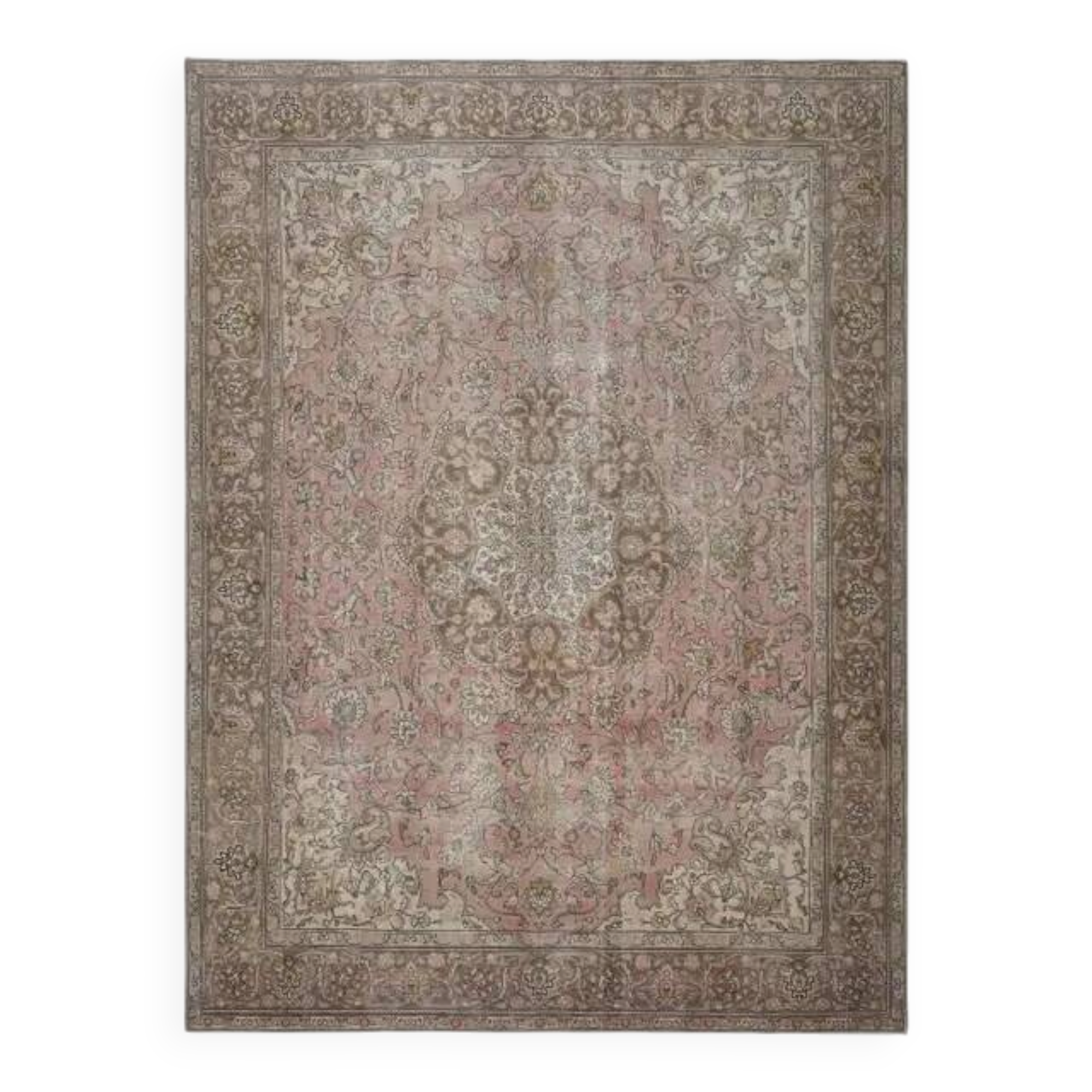 1970s Vintage Persian Handmade Wool Cotton Pink Area Rug 294x388