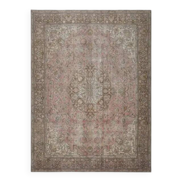 1970s Vintage Persian Handmade Wool Cotton Pink Area Rug 294x388