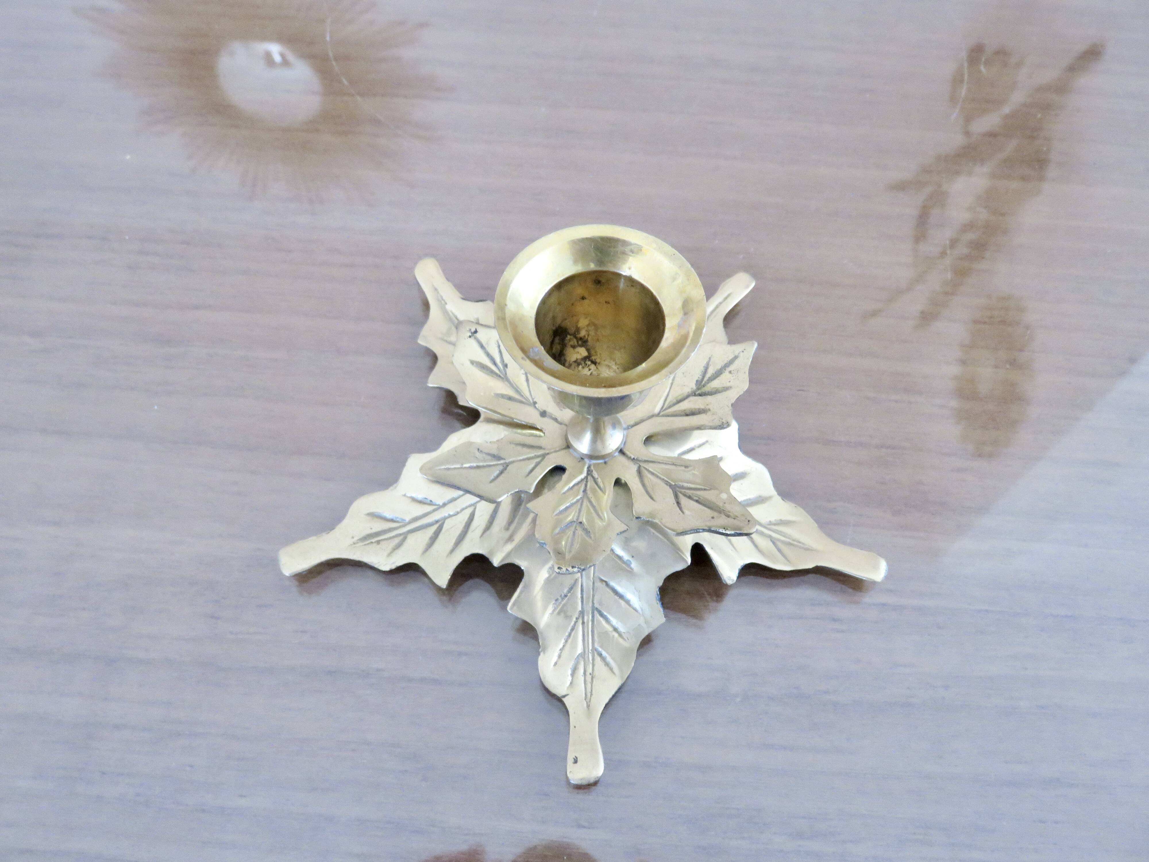 Flower candle holder, in gilded brass 60s 70s