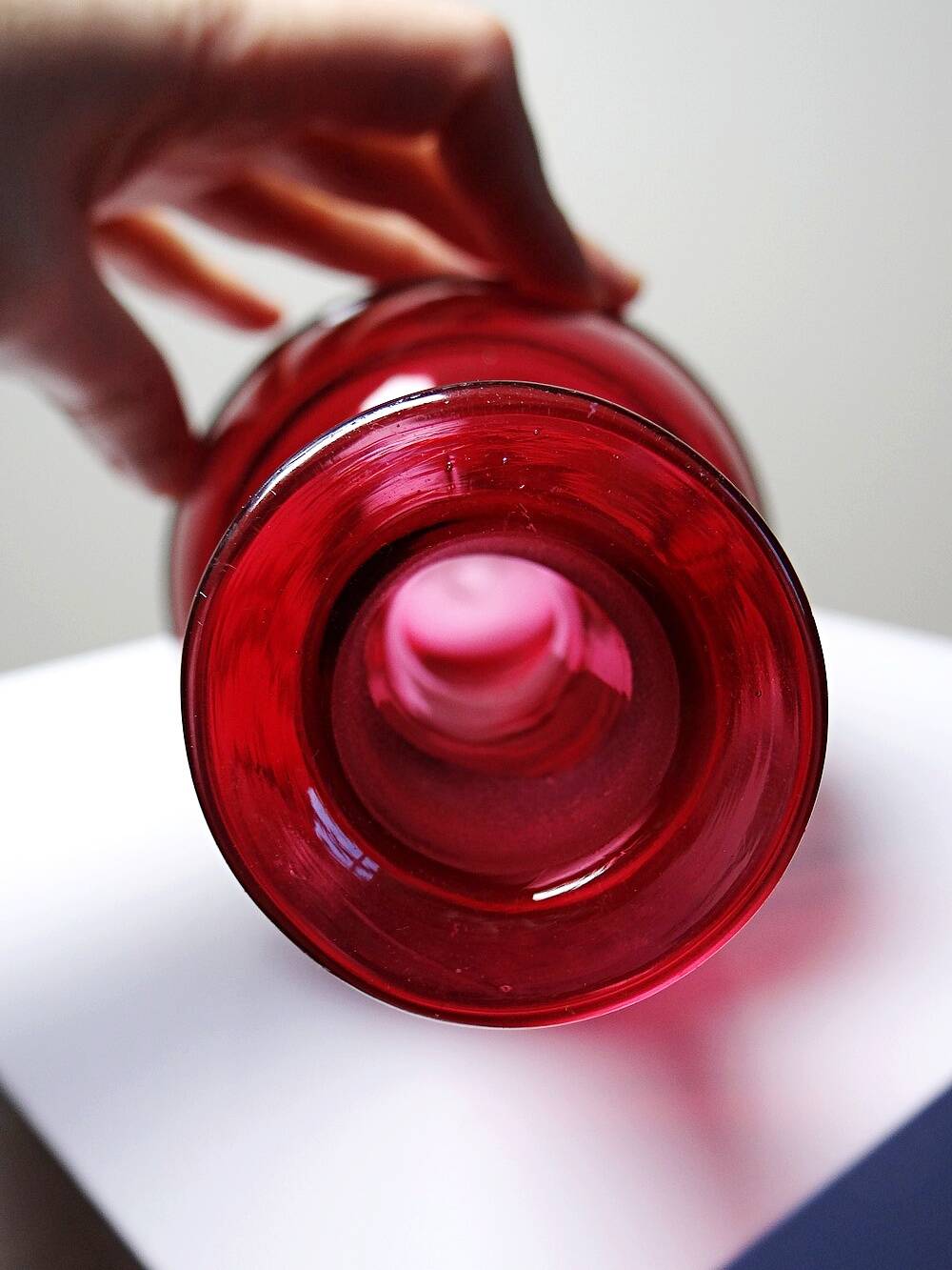 Small carafe, glass/crystal, antique ruby glass, engraved, 19th-20th century.