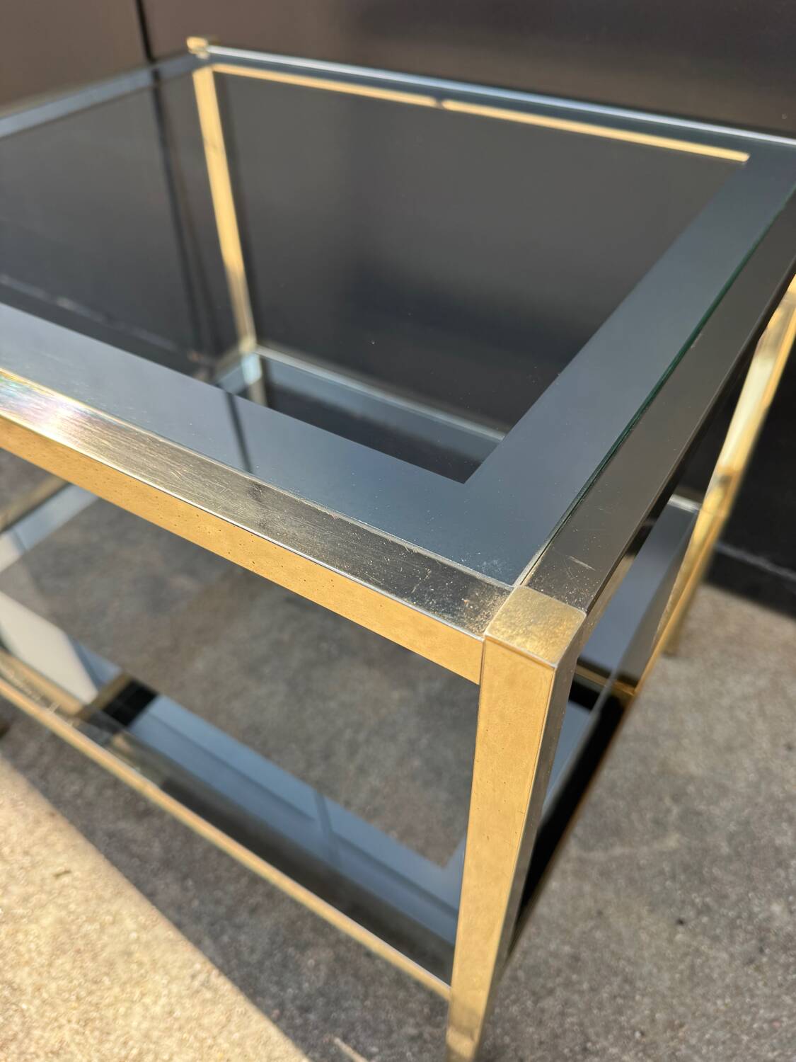 70s mirrored glass side table