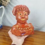 African Woman Bust In Clay, Vintage Modern Figurative Art