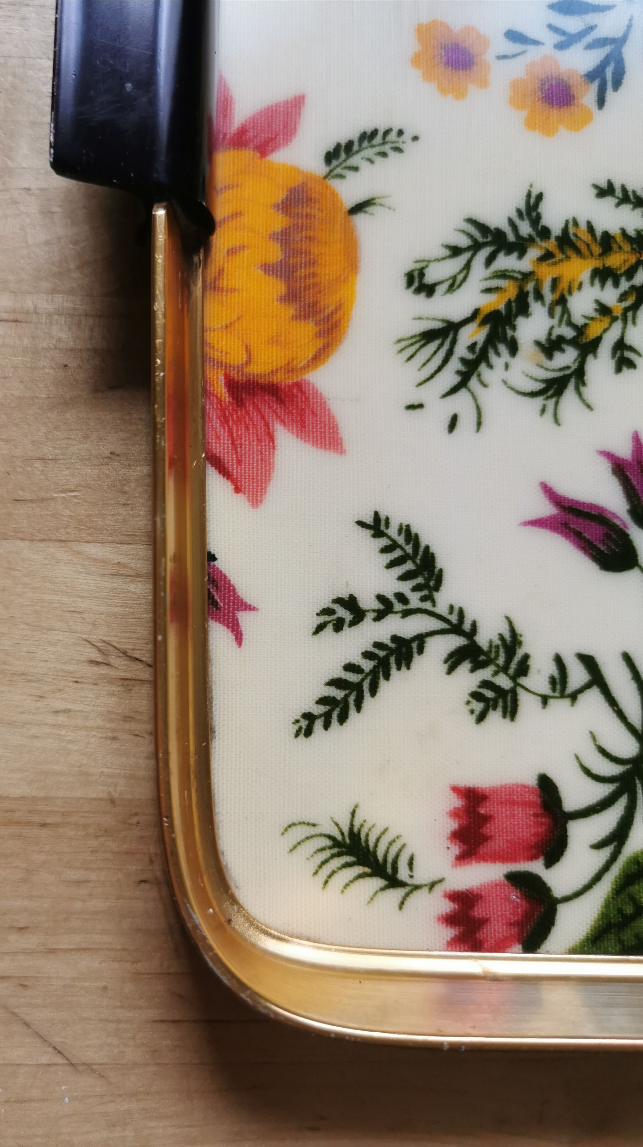 Vintage gold metal flowers tray