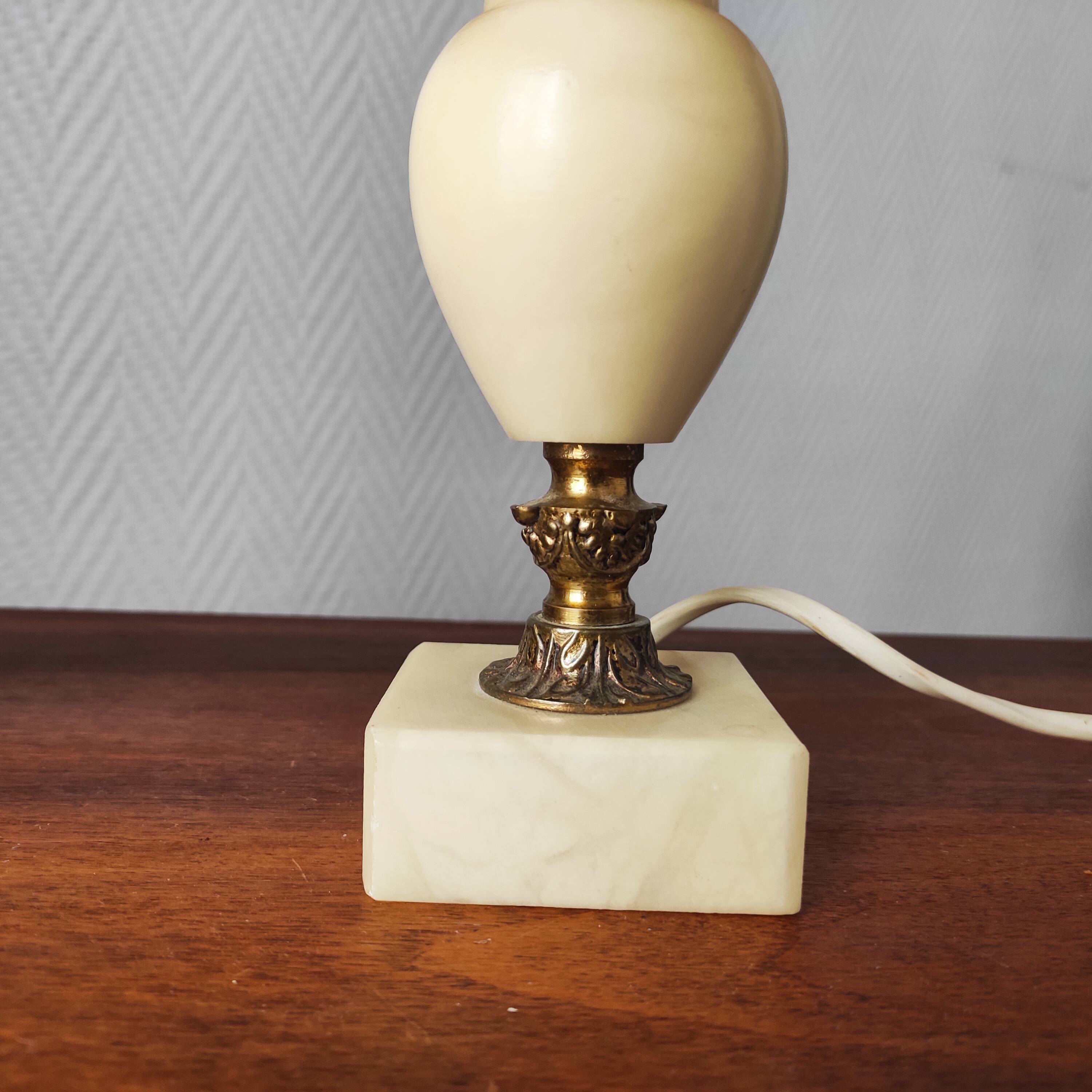 Pair of antique alabaster bedside lamps