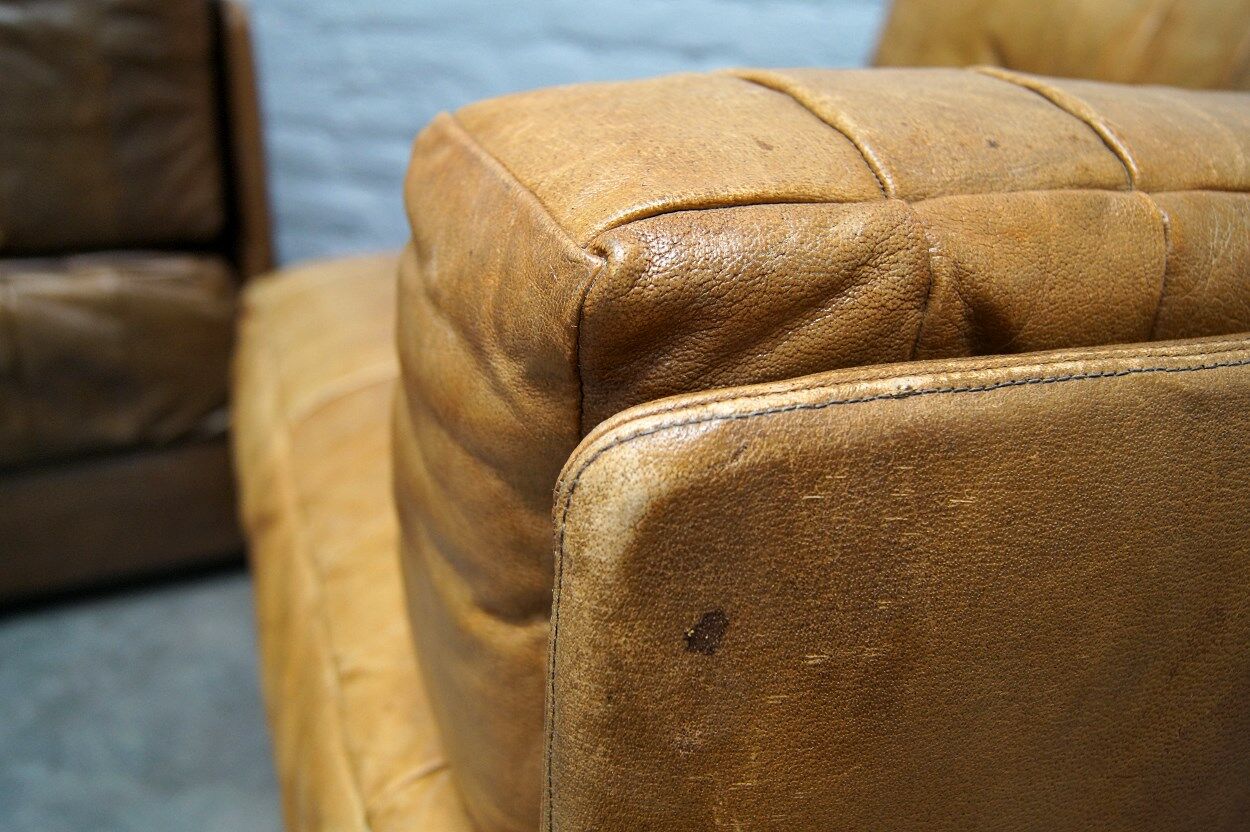 Cognac leather patchwork modular sofa or daybeds, 1970s