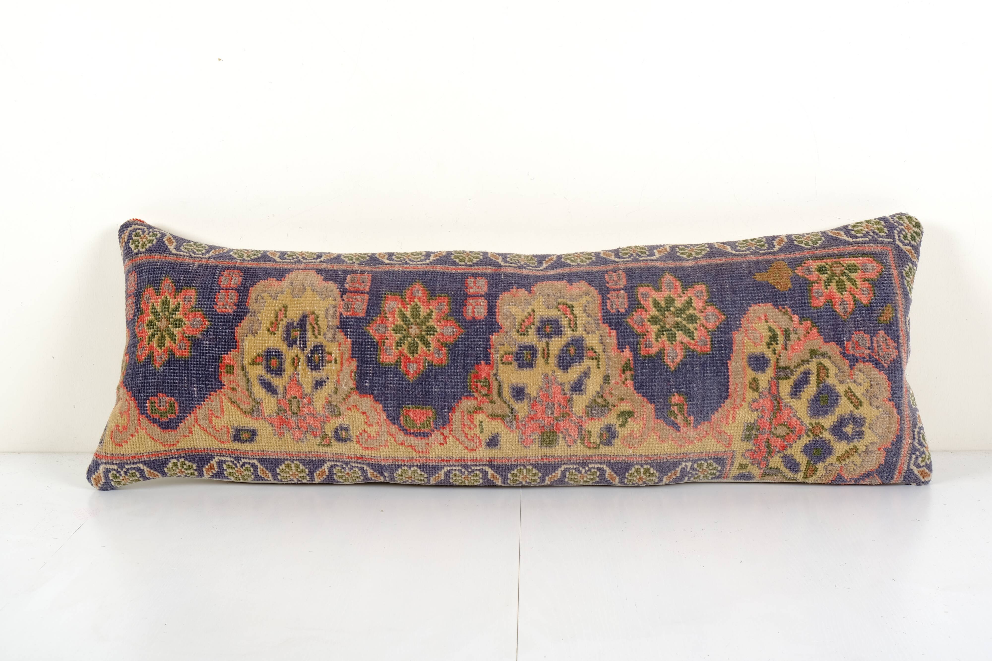 Turkish blue oushak rug pillow copper cover
